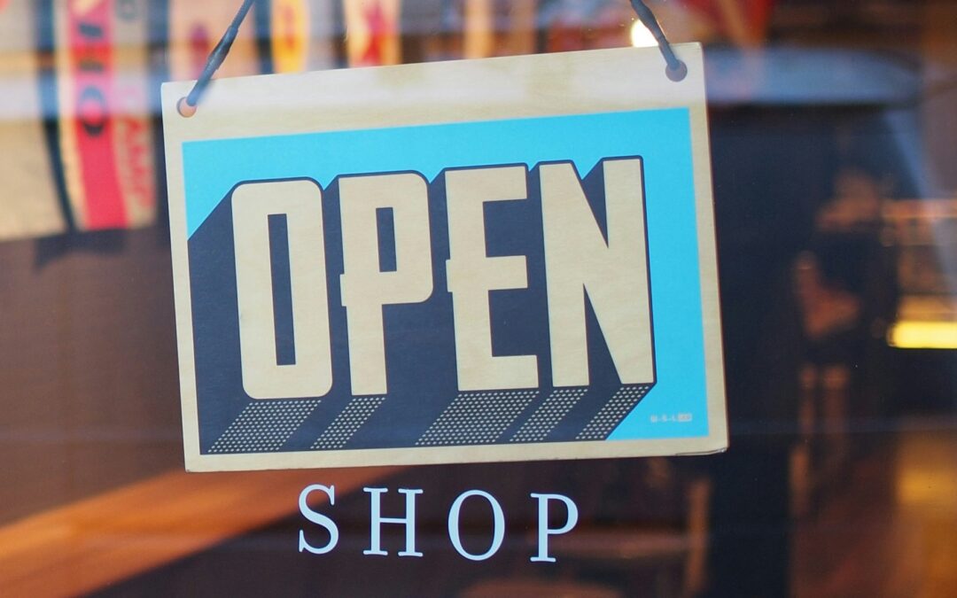 Open sign in shop window
